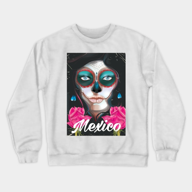 Mexico Day of the Dead travel poster Crewneck Sweatshirt by nickemporium1